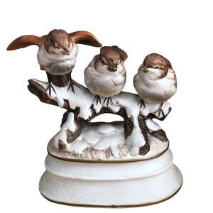 Towle Fine Porcelain Bird Music Box Figurine with 3 Song Birds Vintage 6" High